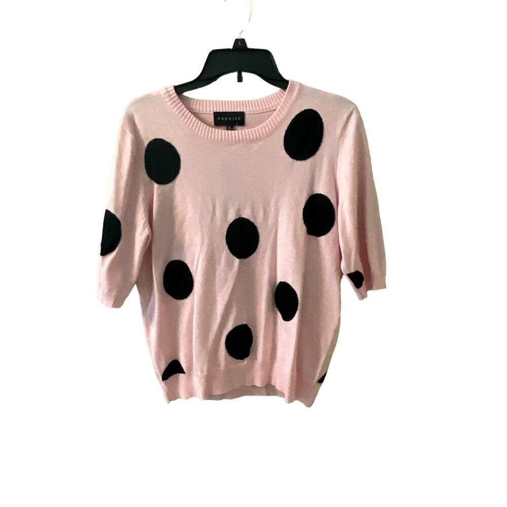 Premise Sweater Women's Size XL Pink Polka Dot Long Sleeve Pullover Crew‎ Neck